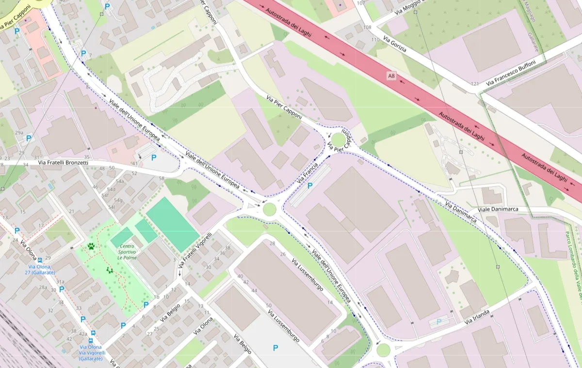Map of the Via Francia area in Gallarate